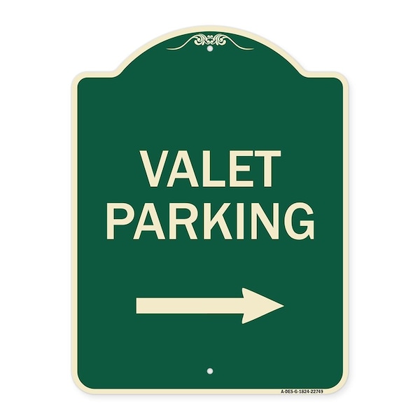 Valet Parking with Right Arrow Heavy-Gauge Aluminum Architectural Sign, 24" x 18", G-1824-22749